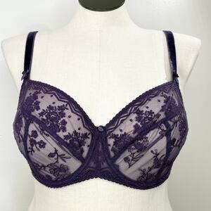 Empreinte Ellen Bra US 36E Underwire Low Neck Balconette Myrtille Purple Lace